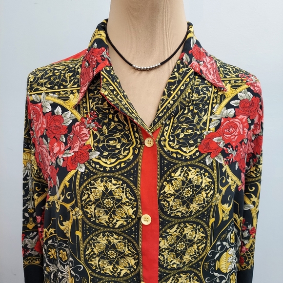 Cedars Long Sleeve Floral Silk Blouse, sz M - Picture 4 of 10